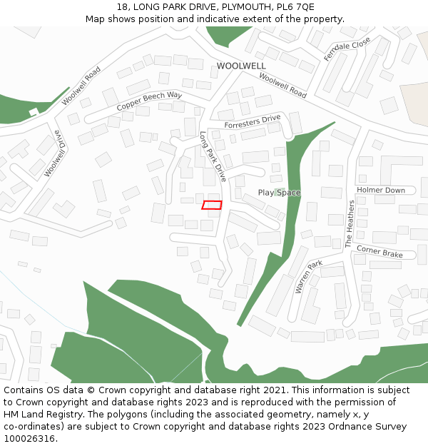 18, LONG PARK DRIVE, PLYMOUTH, PL6 7QE: Location map and indicative extent of plot