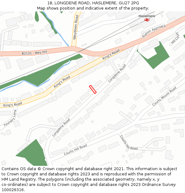 18, LONGDENE ROAD, HASLEMERE, GU27 2PG: Location map and indicative extent of plot