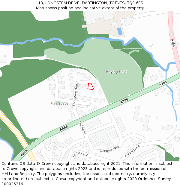 18, LONGSTEM DRIVE, DARTINGTON, TOTNES, TQ9 6FS: Location map and indicative extent of plot