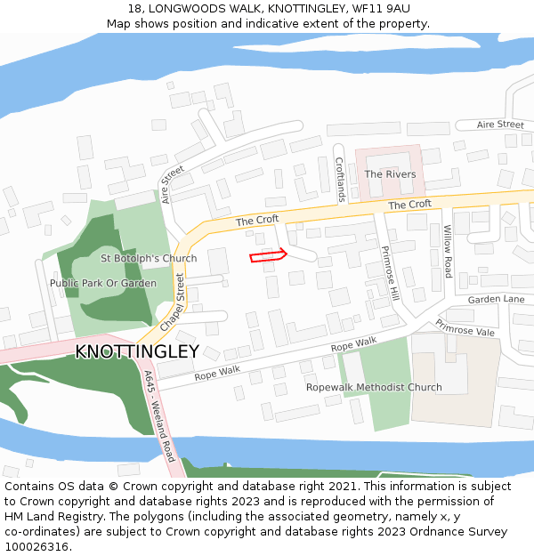 18, LONGWOODS WALK, KNOTTINGLEY, WF11 9AU: Location map and indicative extent of plot