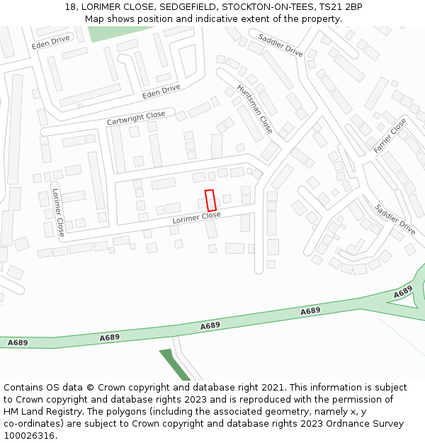 18, LORIMER CLOSE, SEDGEFIELD, STOCKTON-ON-TEES, TS21 2BP: Location map and indicative extent of plot