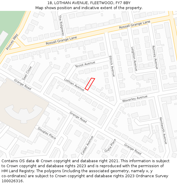 18, LOTHIAN AVENUE, FLEETWOOD, FY7 8BY: Location map and indicative extent of plot