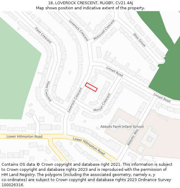 18, LOVEROCK CRESCENT, RUGBY, CV21 4AJ: Location map and indicative extent of plot