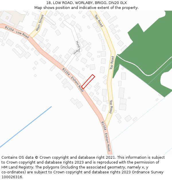 18, LOW ROAD, WORLABY, BRIGG, DN20 0LX: Location map and indicative extent of plot