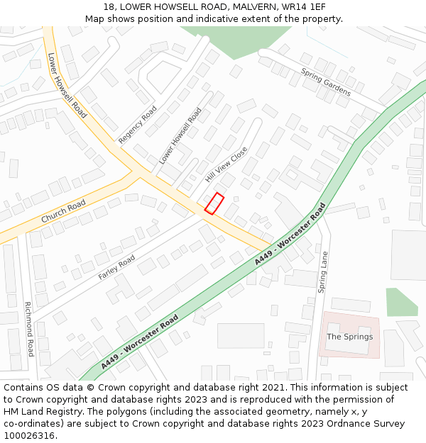 18, LOWER HOWSELL ROAD, MALVERN, WR14 1EF: Location map and indicative extent of plot