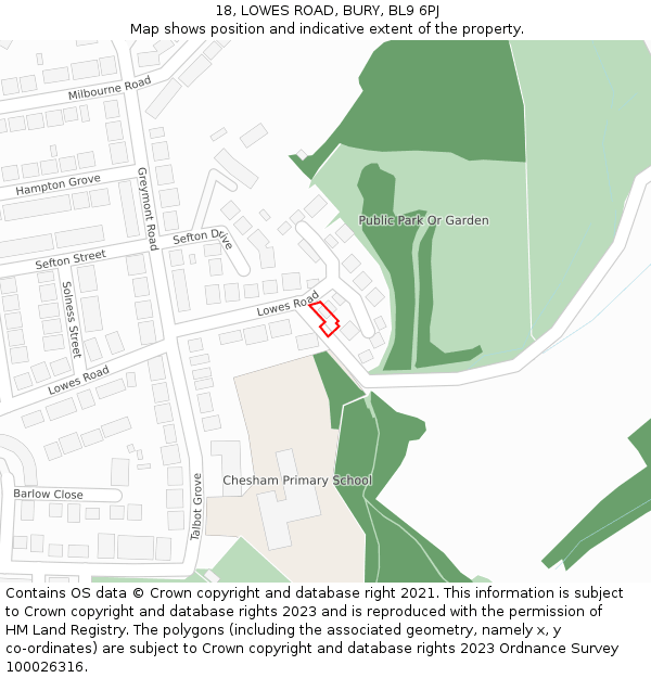 18, LOWES ROAD, BURY, BL9 6PJ: Location map and indicative extent of plot