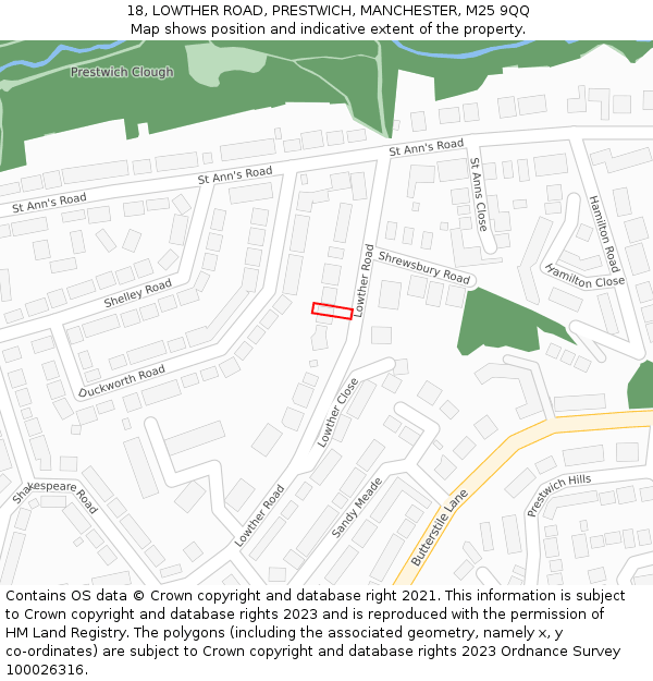 18, LOWTHER ROAD, PRESTWICH, MANCHESTER, M25 9QQ: Location map and indicative extent of plot