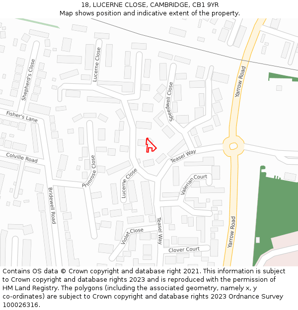 18, LUCERNE CLOSE, CAMBRIDGE, CB1 9YR: Location map and indicative extent of plot