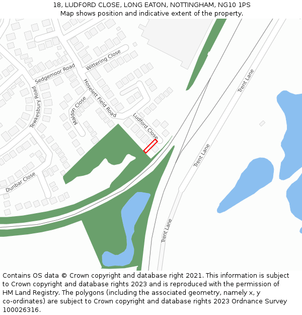 18, LUDFORD CLOSE, LONG EATON, NOTTINGHAM, NG10 1PS: Location map and indicative extent of plot