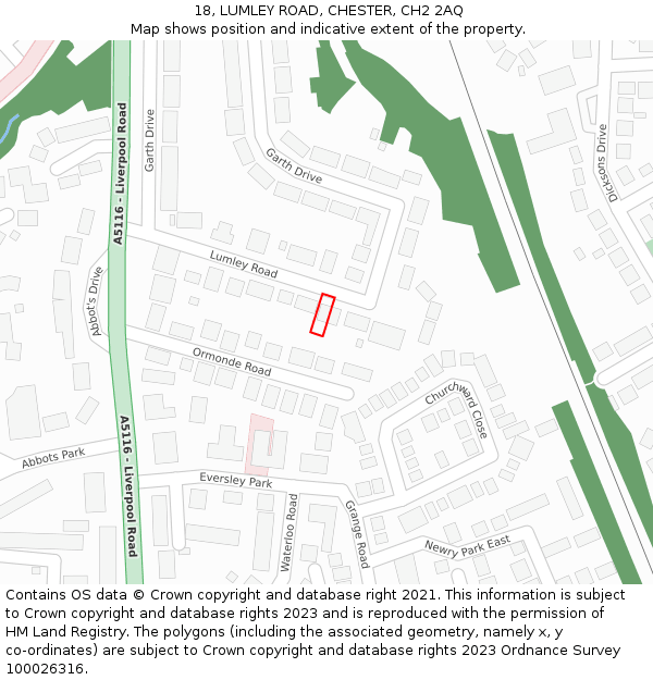 18, LUMLEY ROAD, CHESTER, CH2 2AQ: Location map and indicative extent of plot