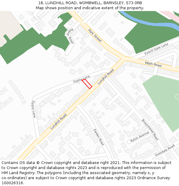 18, LUNDHILL ROAD, WOMBWELL, BARNSLEY, S73 0RB: Location map and indicative extent of plot