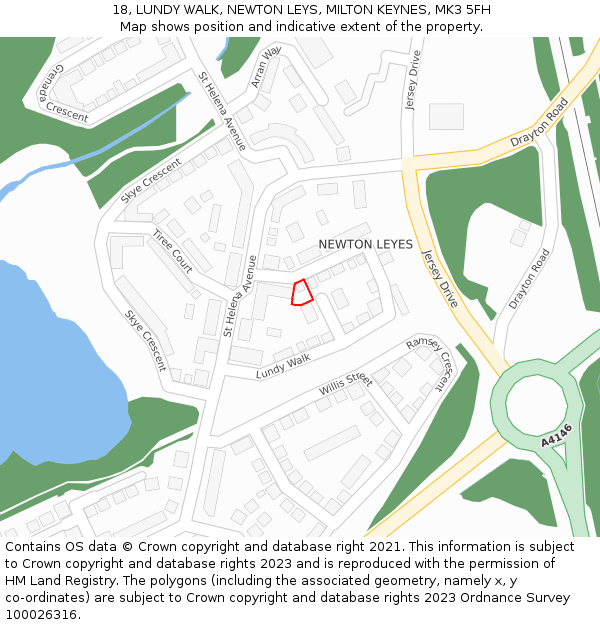 18, LUNDY WALK, NEWTON LEYS, MILTON KEYNES, MK3 5FH: Location map and indicative extent of plot