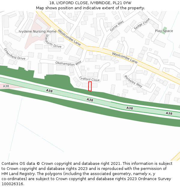 18, LYDFORD CLOSE, IVYBRIDGE, PL21 0YW: Location map and indicative extent of plot