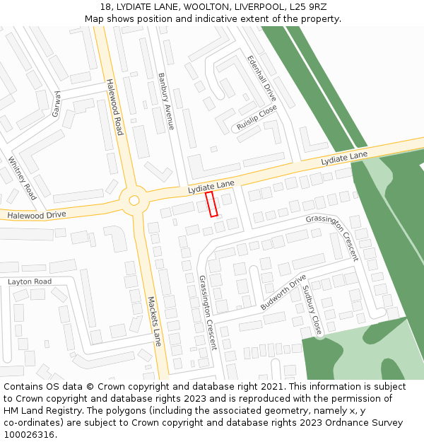 18, LYDIATE LANE, WOOLTON, LIVERPOOL, L25 9RZ: Location map and indicative extent of plot