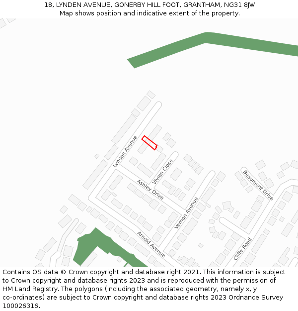 18, LYNDEN AVENUE, GONERBY HILL FOOT, GRANTHAM, NG31 8JW: Location map and indicative extent of plot