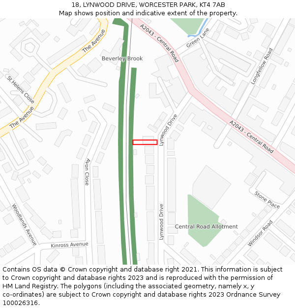 18, LYNWOOD DRIVE, WORCESTER PARK, KT4 7AB: Location map and indicative extent of plot
