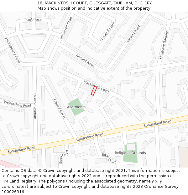 18, MACKINTOSH COURT, GILESGATE, DURHAM, DH1 1PY: Location map and indicative extent of plot