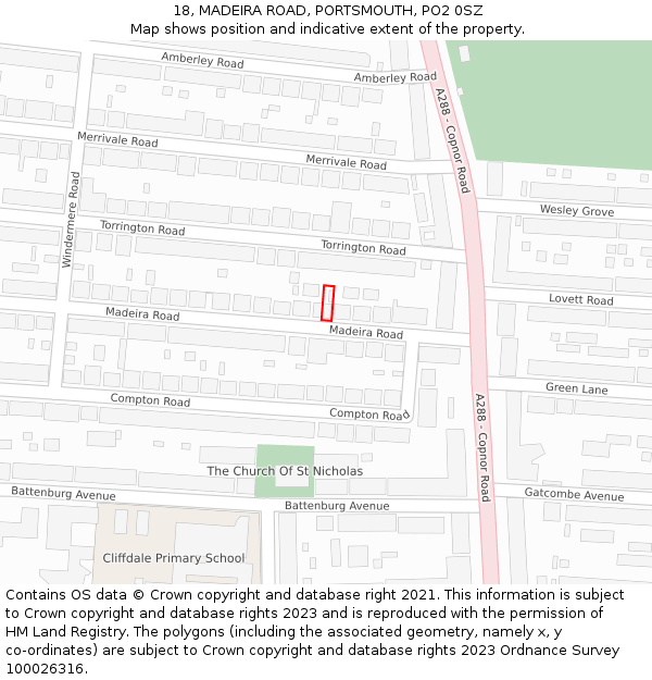 18, MADEIRA ROAD, PORTSMOUTH, PO2 0SZ: Location map and indicative extent of plot