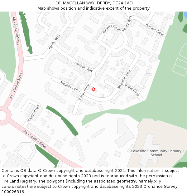 18, MAGELLAN WAY, DERBY, DE24 1AD: Location map and indicative extent of plot