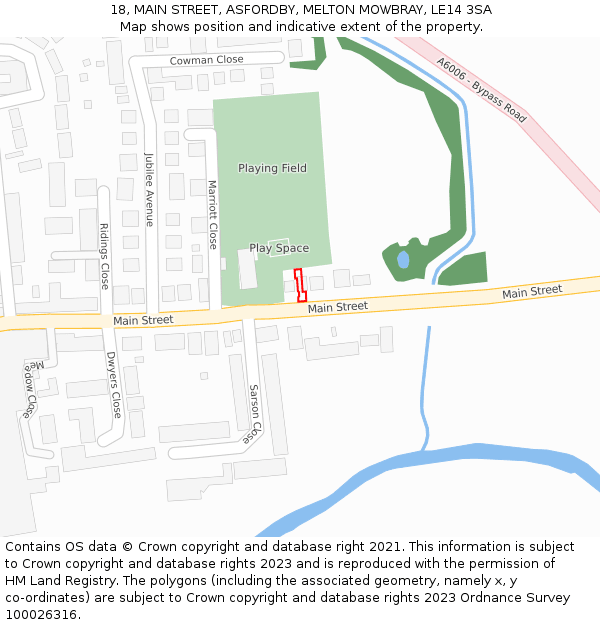 18, MAIN STREET, ASFORDBY, MELTON MOWBRAY, LE14 3SA: Location map and indicative extent of plot