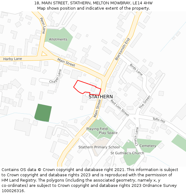 18, MAIN STREET, STATHERN, MELTON MOWBRAY, LE14 4HW: Location map and indicative extent of plot