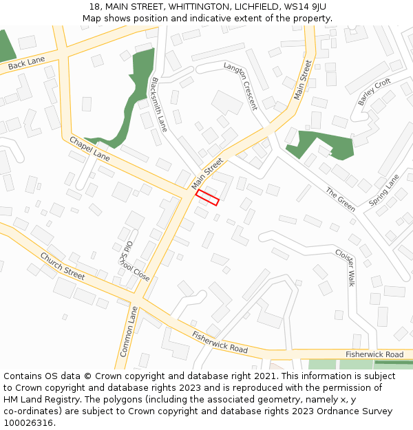 18, MAIN STREET, WHITTINGTON, LICHFIELD, WS14 9JU: Location map and indicative extent of plot