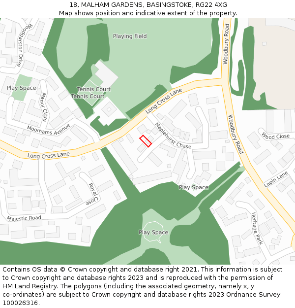 18, MALHAM GARDENS, BASINGSTOKE, RG22 4XG: Location map and indicative extent of plot