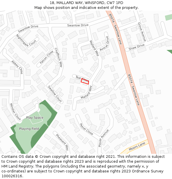 18, MALLARD WAY, WINSFORD, CW7 1PD: Location map and indicative extent of plot