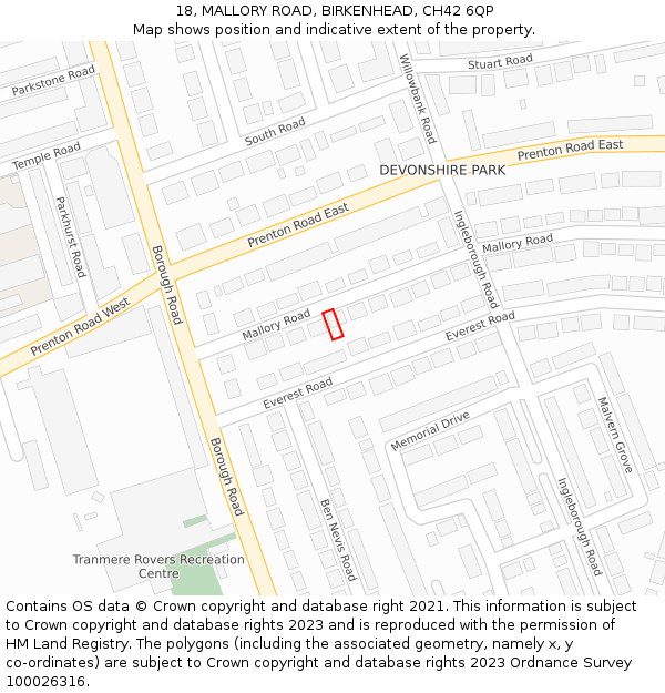 18, MALLORY ROAD, BIRKENHEAD, CH42 6QP: Location map and indicative extent of plot