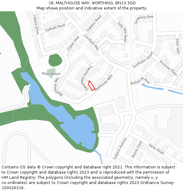 18, MALTHOUSE WAY, WORTHING, BN13 3GD: Location map and indicative extent of plot