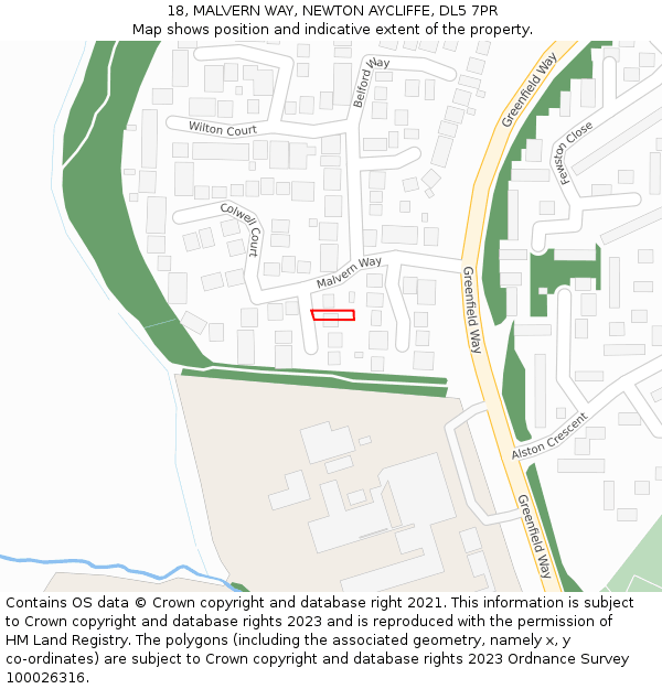 18, MALVERN WAY, NEWTON AYCLIFFE, DL5 7PR: Location map and indicative extent of plot