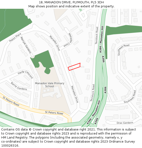 18, MANADON DRIVE, PLYMOUTH, PL5 3DH: Location map and indicative extent of plot