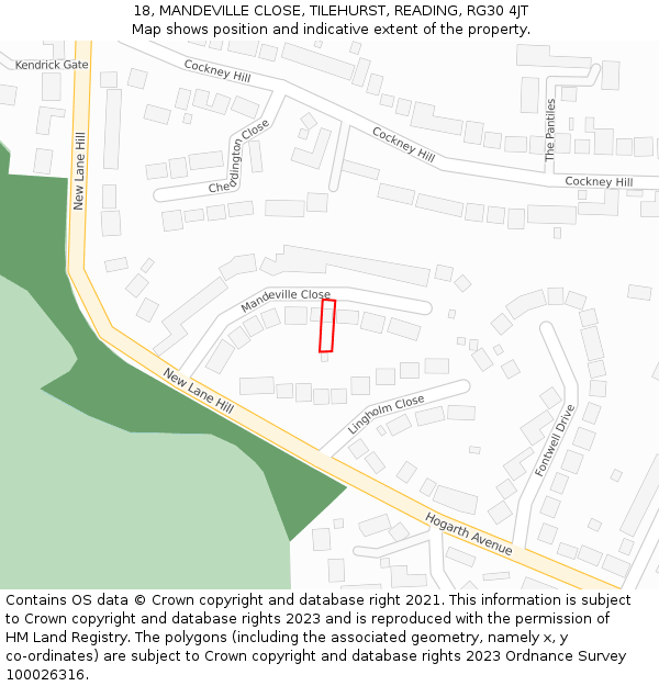 18, MANDEVILLE CLOSE, TILEHURST, READING, RG30 4JT: Location map and indicative extent of plot