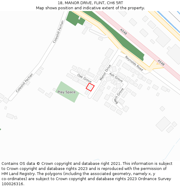 18, MANOR DRIVE, FLINT, CH6 5RT: Location map and indicative extent of plot