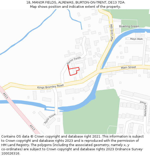 18, MANOR FIELDS, ALREWAS, BURTON-ON-TRENT, DE13 7DA: Location map and indicative extent of plot