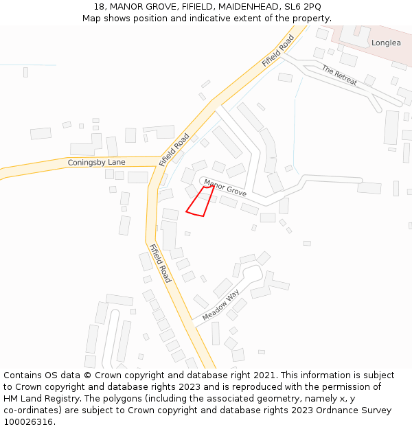 18, MANOR GROVE, FIFIELD, MAIDENHEAD, SL6 2PQ: Location map and indicative extent of plot