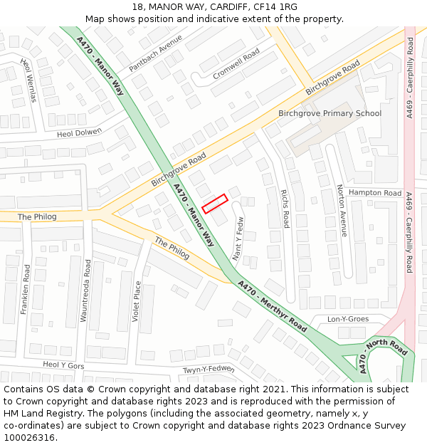 18, MANOR WAY, CARDIFF, CF14 1RG: Location map and indicative extent of plot