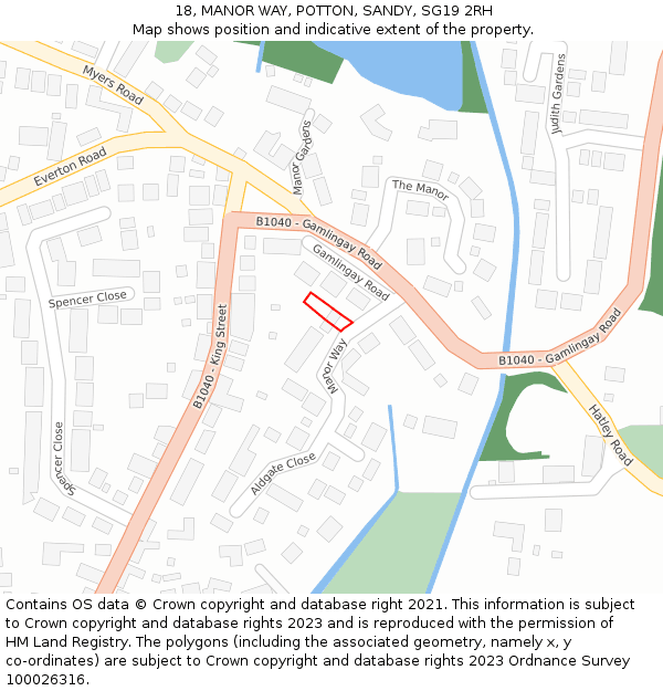 18, MANOR WAY, POTTON, SANDY, SG19 2RH: Location map and indicative extent of plot