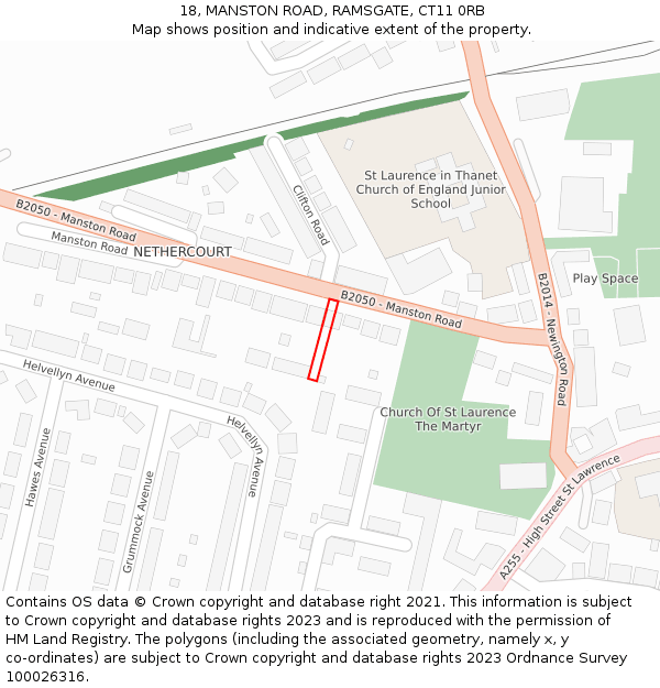 18, MANSTON ROAD, RAMSGATE, CT11 0RB: Location map and indicative extent of plot