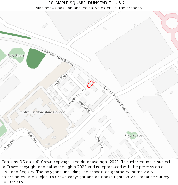 18, MAPLE SQUARE, DUNSTABLE, LU5 4UH: Location map and indicative extent of plot