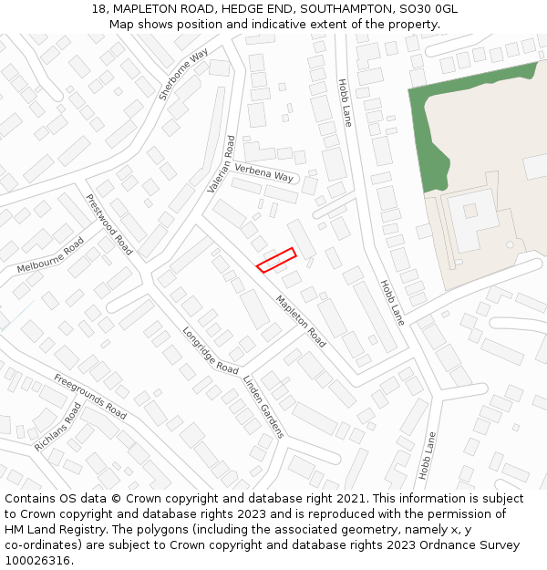 18, MAPLETON ROAD, HEDGE END, SOUTHAMPTON, SO30 0GL: Location map and indicative extent of plot