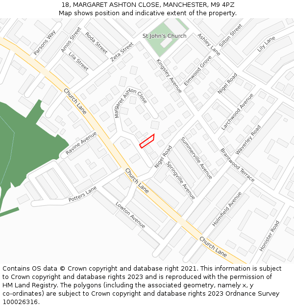 18, MARGARET ASHTON CLOSE, MANCHESTER, M9 4PZ: Location map and indicative extent of plot