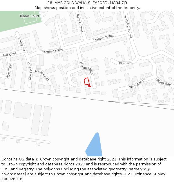 18, MARIGOLD WALK, SLEAFORD, NG34 7JR: Location map and indicative extent of plot