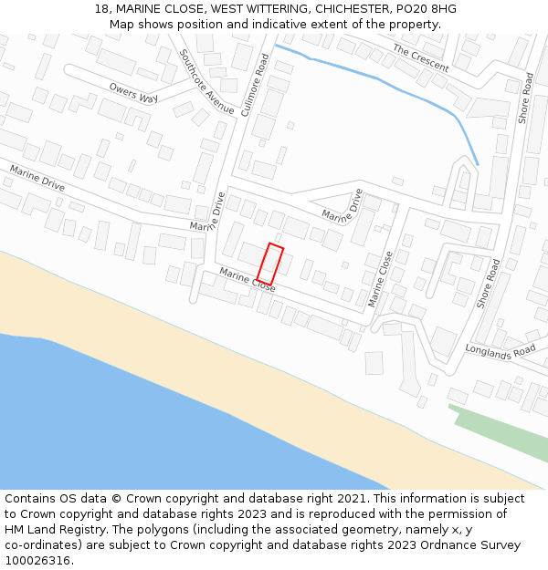 18, MARINE CLOSE, WEST WITTERING, CHICHESTER, PO20 8HG: Location map and indicative extent of plot