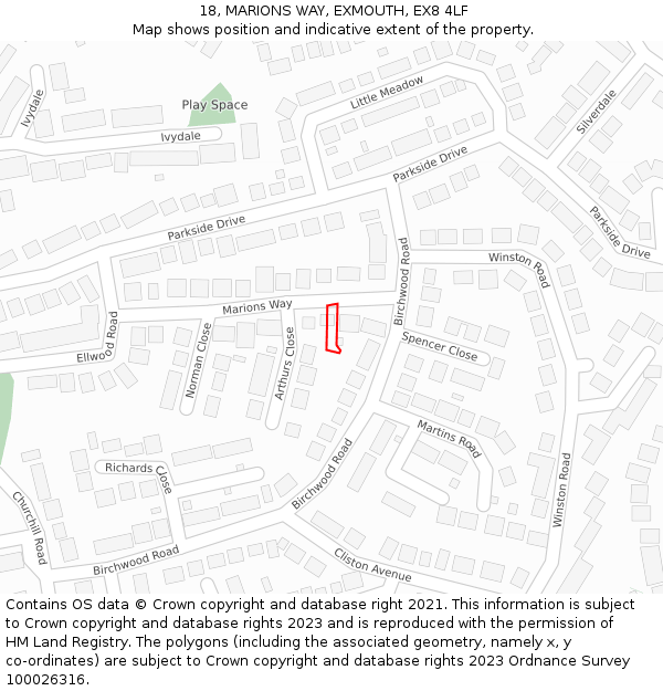 18, MARIONS WAY, EXMOUTH, EX8 4LF: Location map and indicative extent of plot