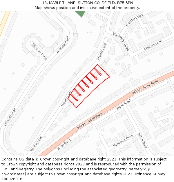 18, MARLPIT LANE, SUTTON COLDFIELD, B75 5PN: Location map and indicative extent of plot