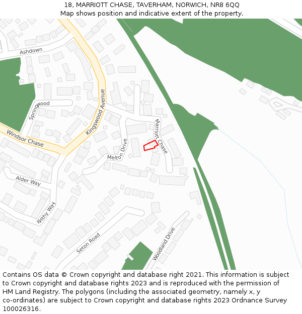 18, MARRIOTT CHASE, TAVERHAM, NORWICH, NR8 6QQ: Location map and indicative extent of plot