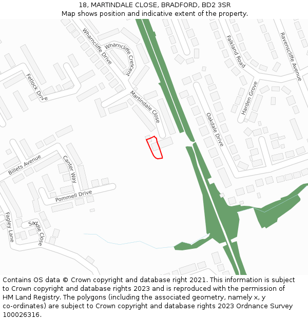 18, MARTINDALE CLOSE, BRADFORD, BD2 3SR: Location map and indicative extent of plot
