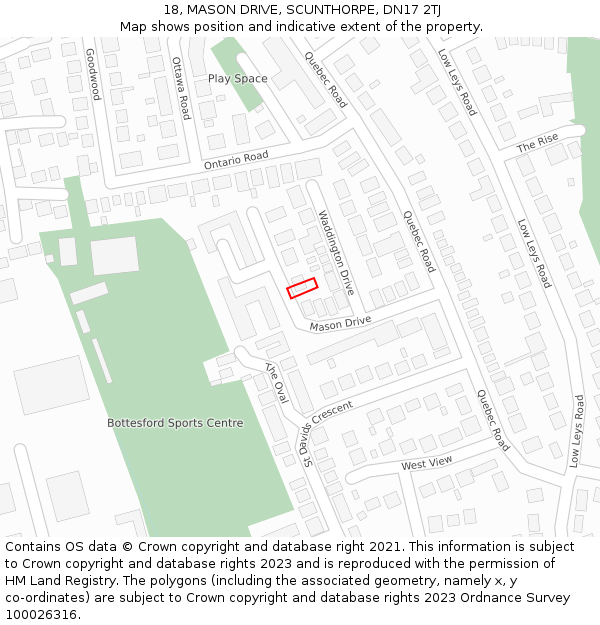 18, MASON DRIVE, SCUNTHORPE, DN17 2TJ: Location map and indicative extent of plot