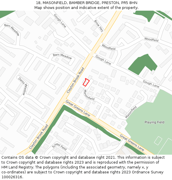 18, MASONFIELD, BAMBER BRIDGE, PRESTON, PR5 8HN: Location map and indicative extent of plot